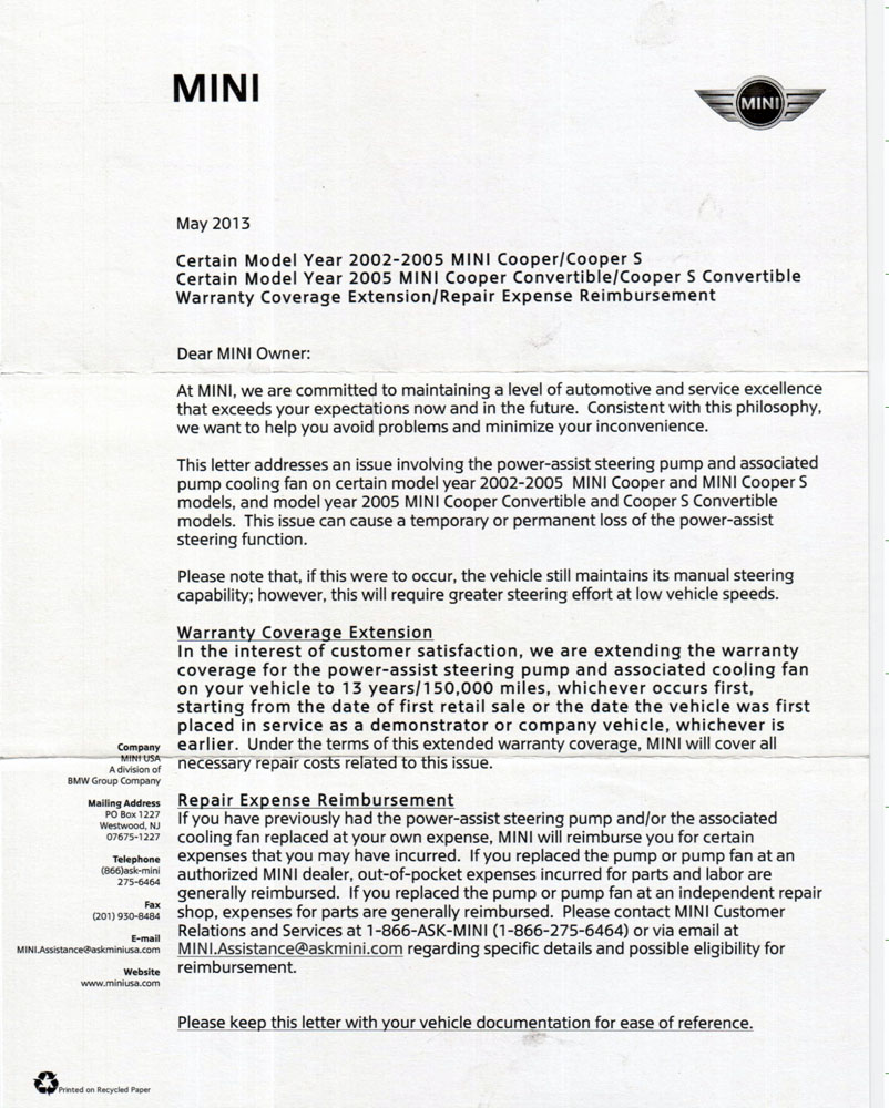 MINI Cooper Power Steering Fan